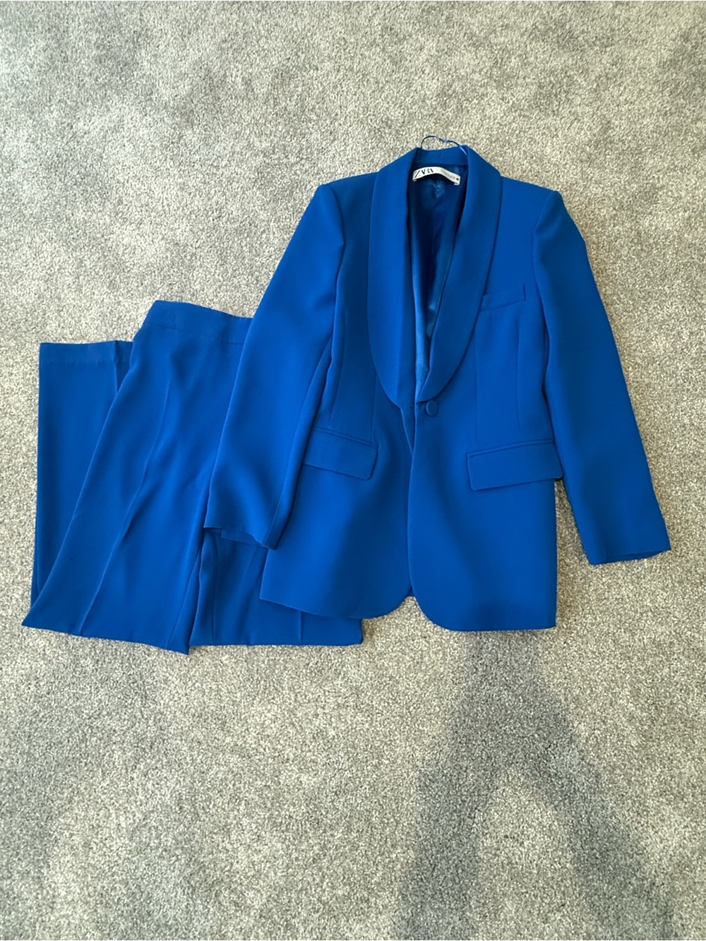 Zara Cobalt Blue Shawl Collar Suit Jacket with Matching Trousers